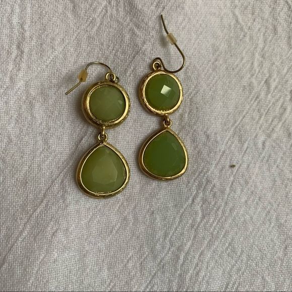 Green and Gold Teardrop Earrings - Picture 1 of 3